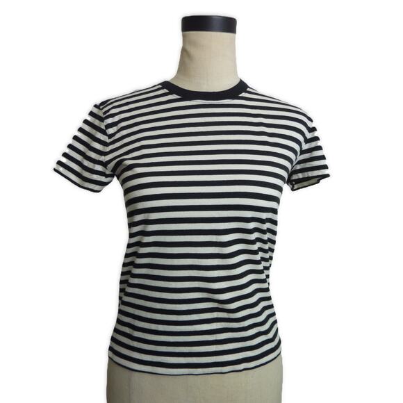 NWT Everlane The Box-Cut Tee in Black Bone White Striped Short Sleeve Tee XXS - Picture 1 of 7